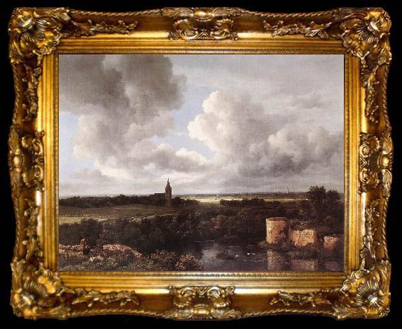 framed  Jacob van Ruisdael An Extensive Landscape with Ruined Castle and Village Church, ta009-2